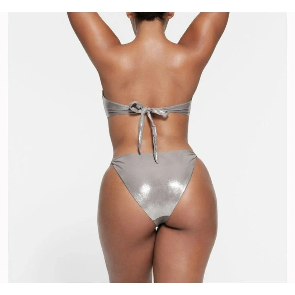 SKIMS Metallic Silver-Cream Bikini Bottom no tags